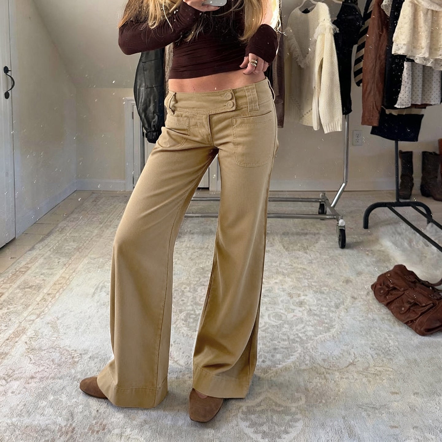 Damen weite Baumwollhose mit eleganter Schnittführung und praktischen Taschen R&B