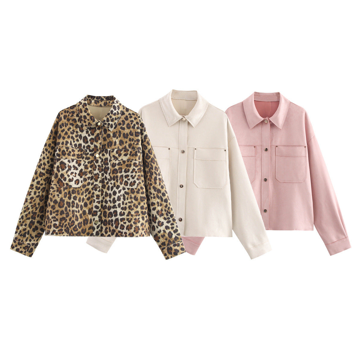Damen lässige Jacke mit doppelten Brusttaschen und elegantem Kragen R&B