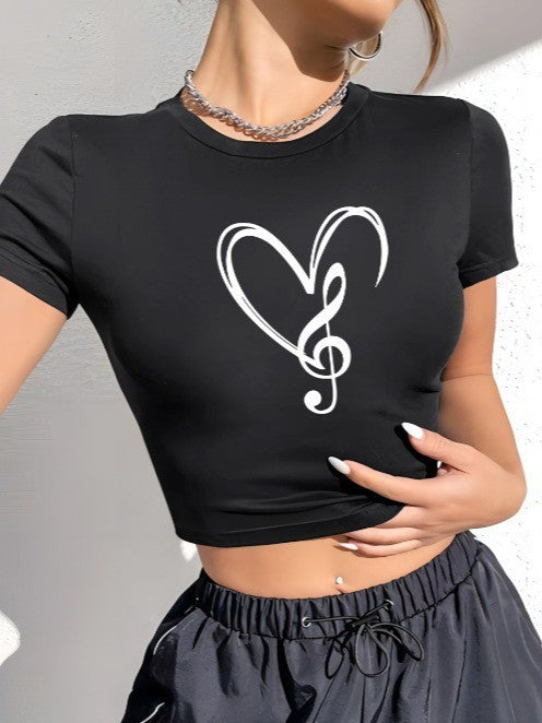 Damen Crop-T-Shirt mit kreativem Schriftzug und figurbetontem Schnitt R&B