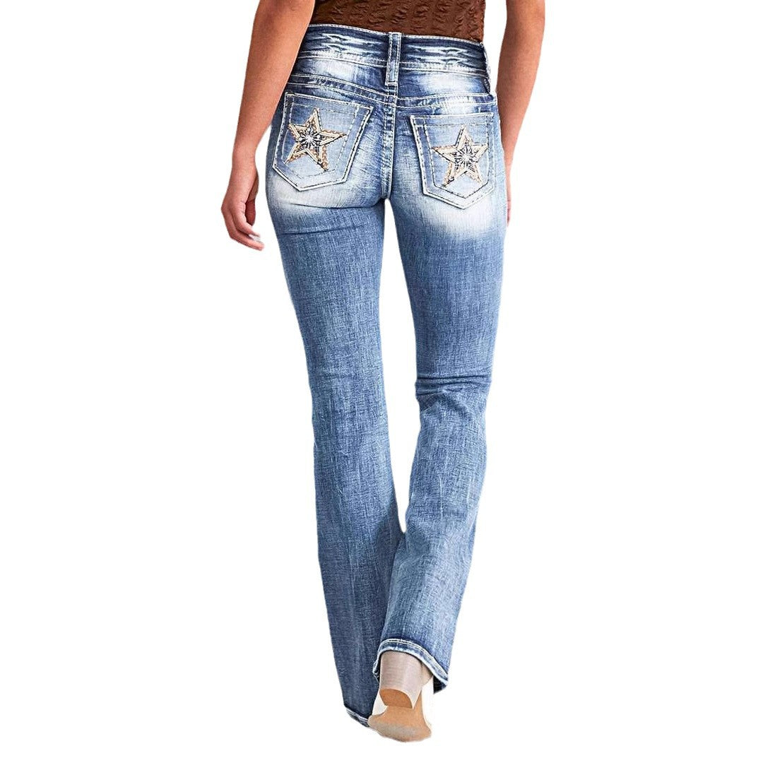 Damen Bootcut Jeans mit auffälligen Rückentaschen R&B