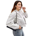 Damen modische Sweatjacke im sportlichen Stil mit Knopfleiste R&B