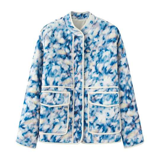 Damen außergewöhnliche Steppjacke mit floralen Mustern und praktischen Taschen R&B