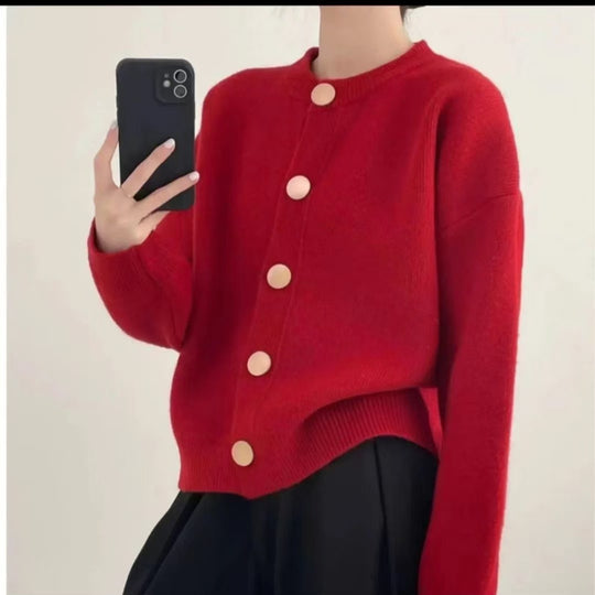 Damen Kuschelige Strickjacke mit großen Knöpfen und elegantem Design R&B