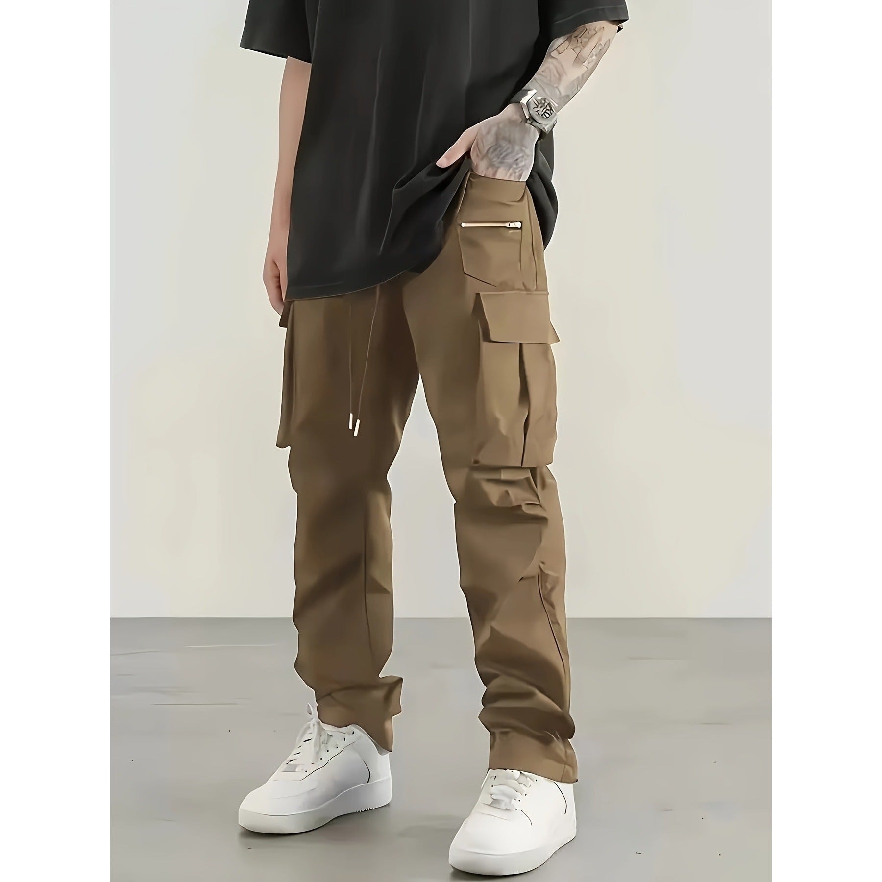 Herren moderne Cargo-Hose mit multifunktionalen Taschen und elastischem Bund Hedi-Mode