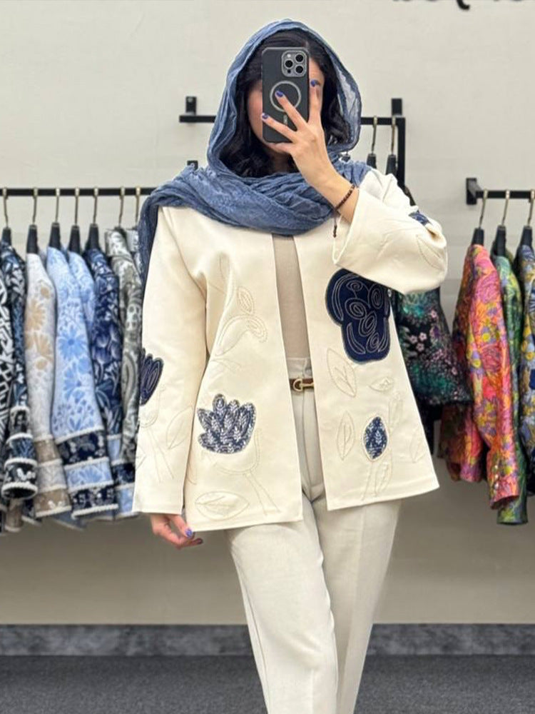 Damen modische Blazerjacke mit floralen Stickereien R&B