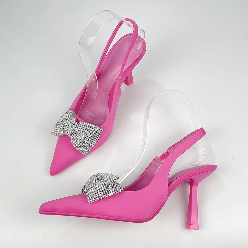 Damen Slingback-Pumps mit glitzerndem Schleifen-Design und transparentem Absatz R&B
