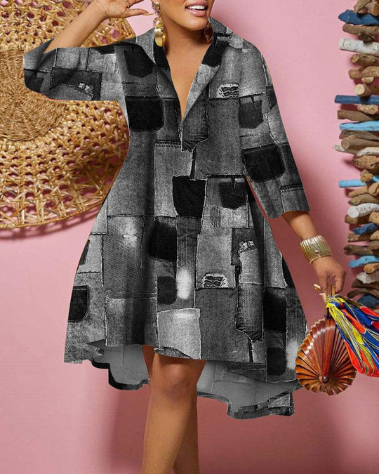 Damen Denim-Hemdkleid mit asymmetrischem Saum und stylischen Details R&B