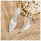 Damen Slingback High Heel Schuhe aus glänzendem Silber R&B