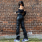 Damen Asymmetrisches Crop-Top mit langen Ärmeln R&B