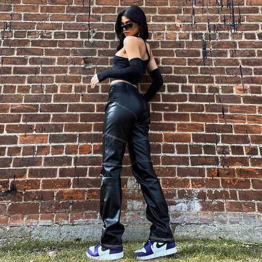 Damen Asymmetrisches Crop-Top mit langen Ärmeln R&B