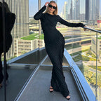 Damen Langarm Maxikleid mit raffinierten Transparentdetails und figurumspielendem Schnitt R&B