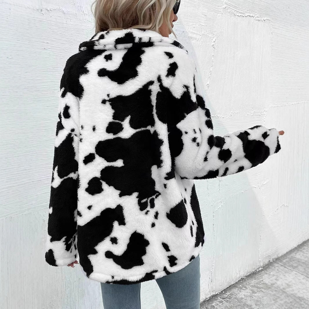 Damen Flauschige Trendjacke mit Tierfell-Optik R&B