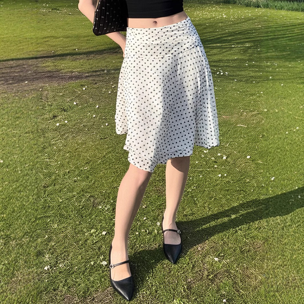 Damen Fließender Rock mit Polka-Dots und elastischem Bund Heidi-Mode
