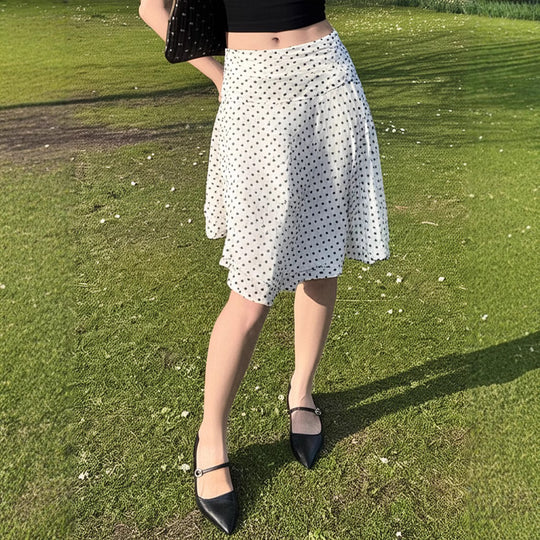 Damen Fließender Rock mit Polka-Dots und elastischem Bund Heidi-Mode