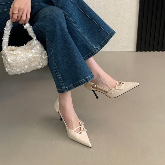 Damen elegante Slingback Pumps mit zarten Schleifenverzierungen R&B