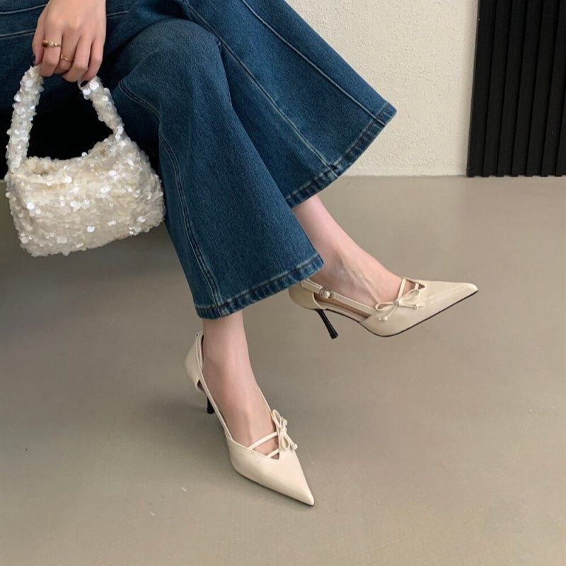 Damen elegante Slingback Pumps mit zarten Schleifenverzierungen R&B