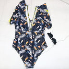 Damen Badeanzug mit floralem Design und frischem Wickelbund R&B