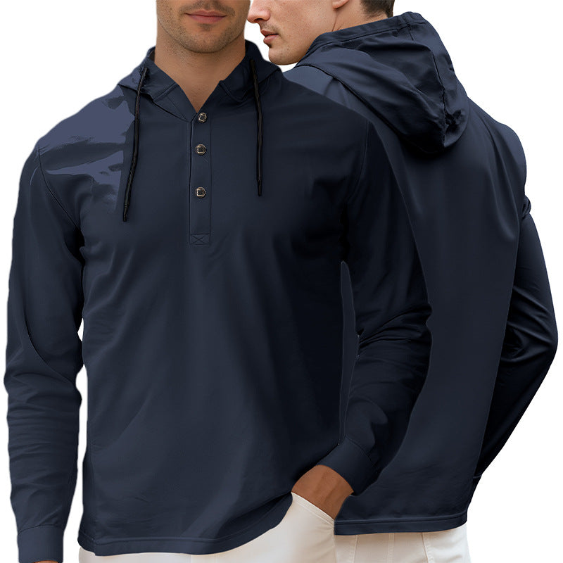 Herren nan Kapuzen-Henley Langarmshirt aus leichtem Stretchjersey mit Kordelzug R&B