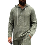 Herren nan Kapuzenshirt aus Leinenmix mit halber Knopfleiste und Nadelstreifen R&B