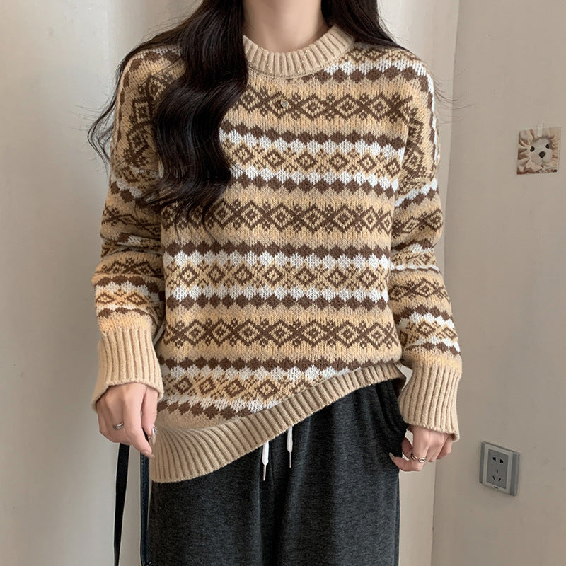 Damen Pullover mit geometrischem Norwegermuster und Lockere Passform R&B