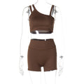 Damen Sportliches Crop-Top und High-Waist Short Set R&B