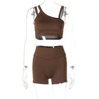 Damen Sportliches Crop-Top und High-Waist Short Set R&B
