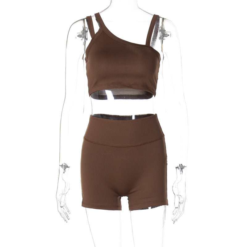 Damen Sportliches Crop-Top und High-Waist Short Set R&B