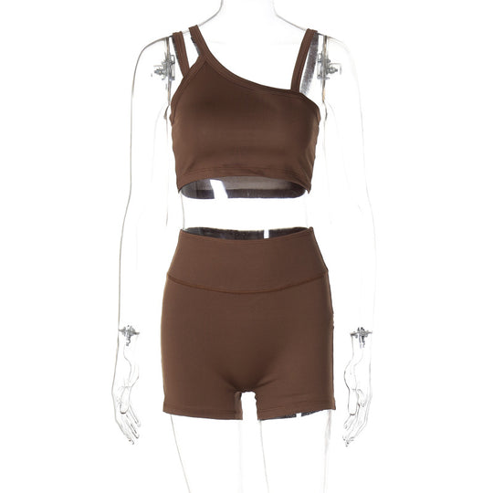 Damen Sportliches Crop-Top und High-Waist Short Set R&B