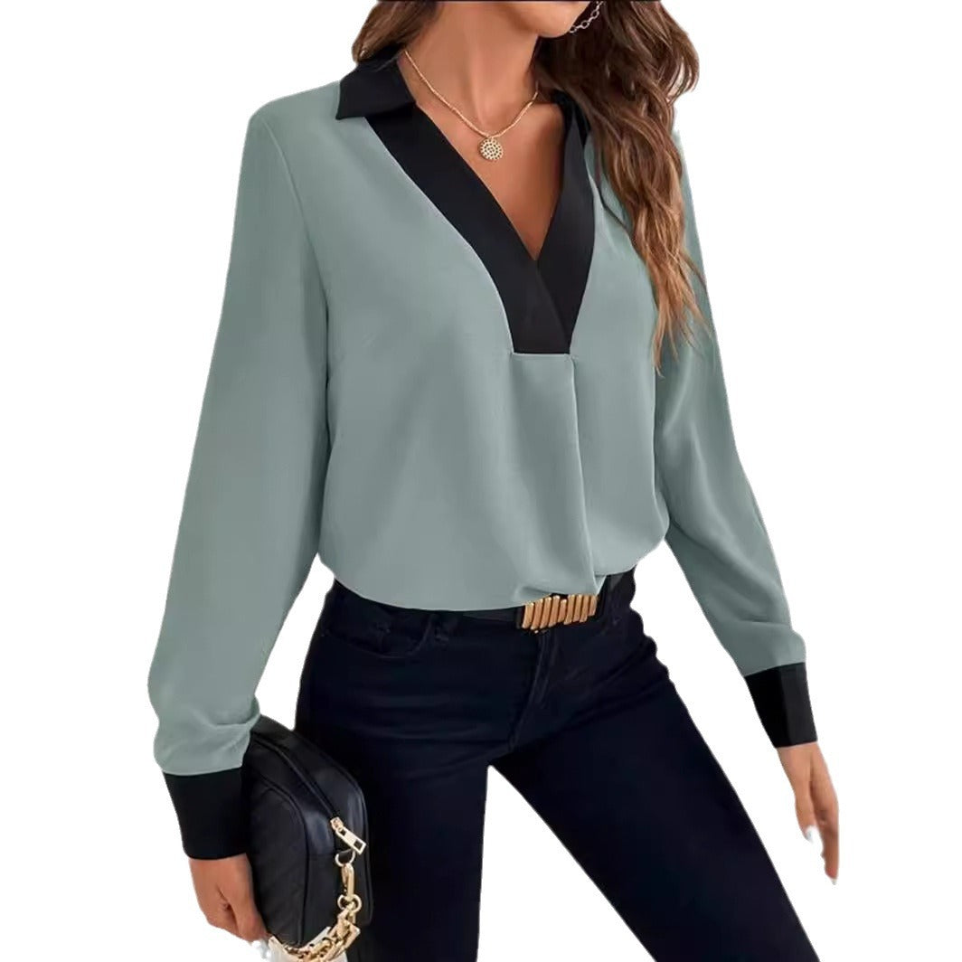 Damen Elegante Bluse mit kontrastierendem Kragen R&B