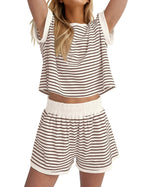 Damen Lässiges gestreiftes Set aus lockerer Oberteil und Shorts R&B