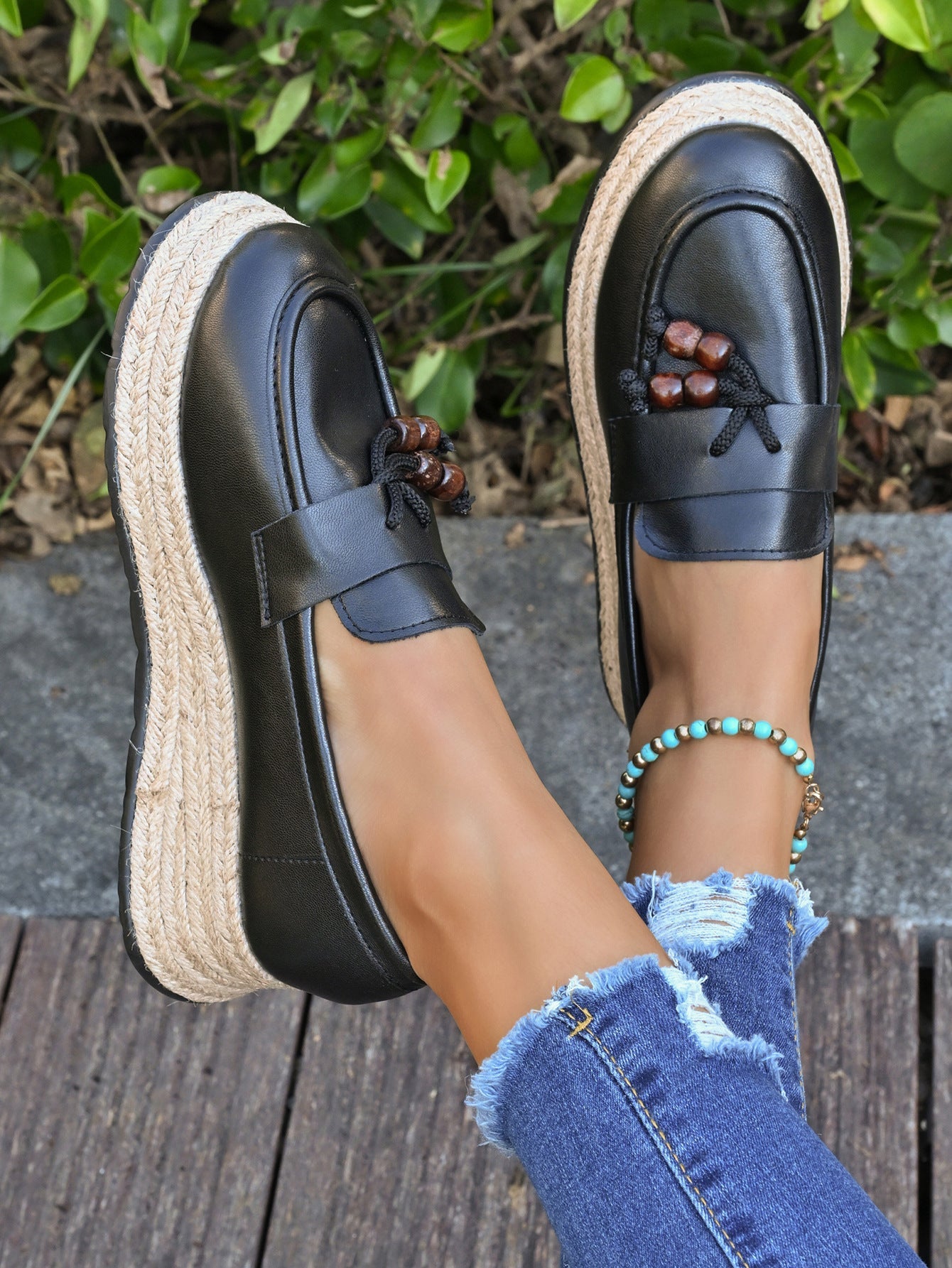 Damen Espadrilles mit modischer Schnürung und geflochtenem Boden R&B