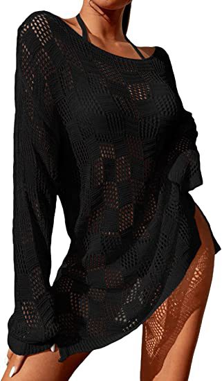 Damen gehäkeltes Crop-Top mit weitem Ärmel und lockerer Passform R&B