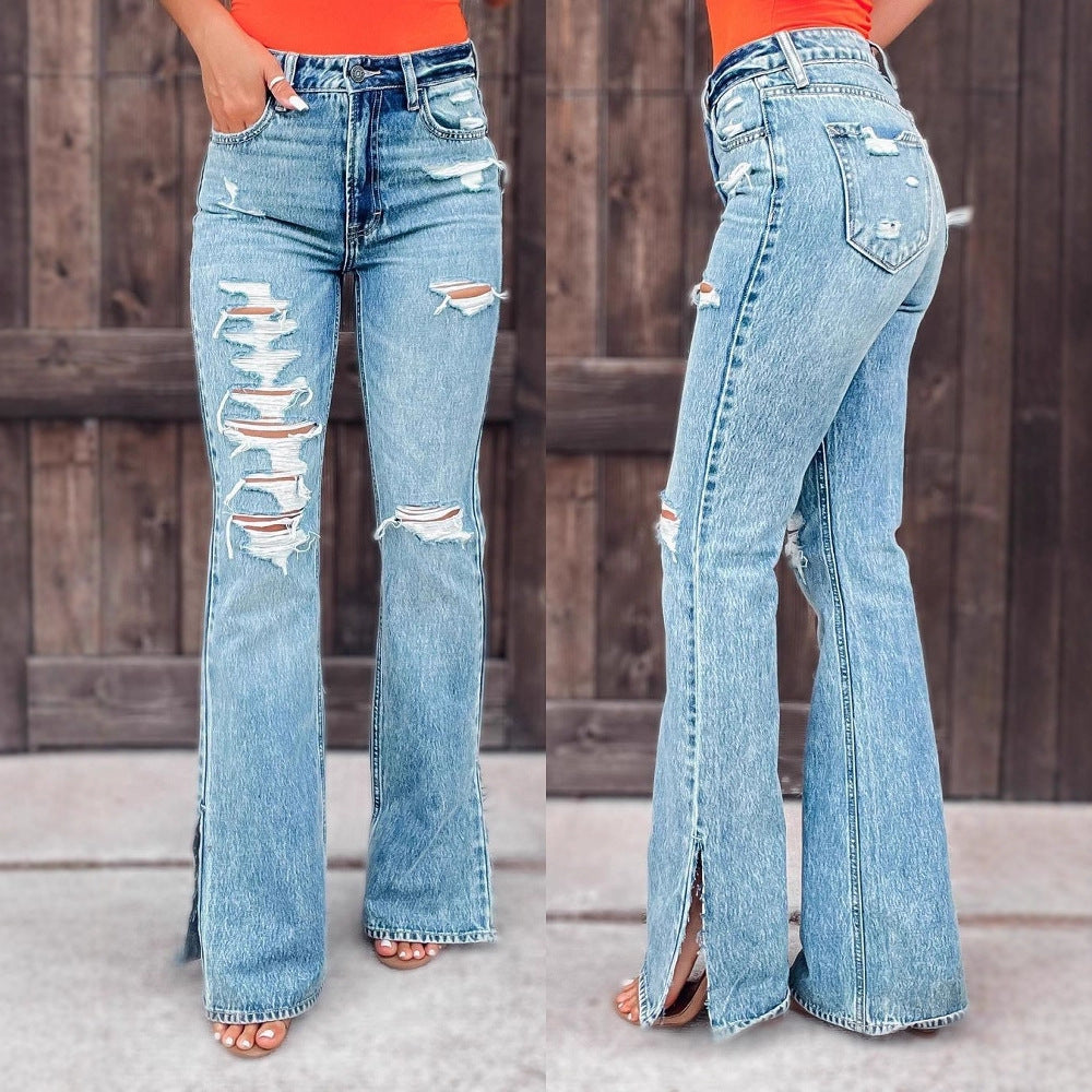 Damen Ripped Flared Jeans R&B