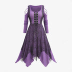 Damen Gothic Maxikleid mit Spitzenbesatz und Schnürung R&B