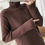 Damen Strickkleid mit feiner Rippstruktur und hohem Kragen R&B