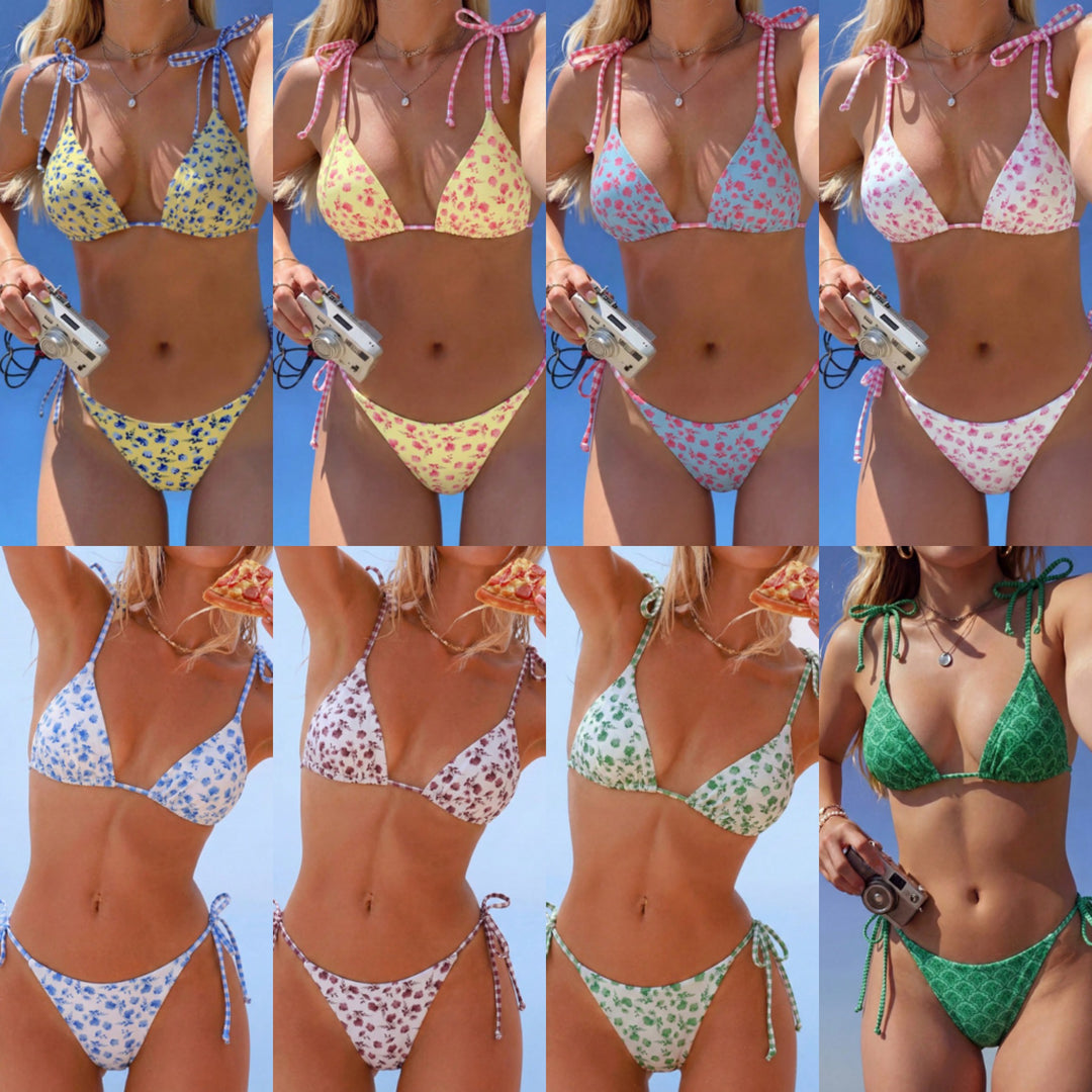 Damen Triangel-Bikini mit verspieltem Blütenmuster R&B