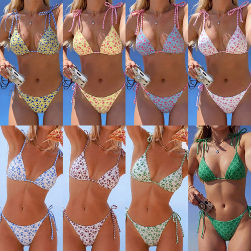 Damen Triangel-Bikini mit verspieltem Blütenmuster R&B