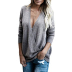 Damen V-Ausschnitt Strickpullover mit lockerem Schnitt R&B