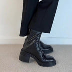 Damen Modische Stiefel mit Blockabsatz und glänzender Lederoberfläche R&B