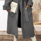 Damen Strickmantel mit Gürtel und breiten Revers R&B