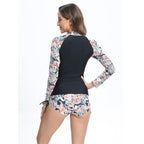 Damen Surfanzug-Set mit langärmligem Oberteil und modischem Blumenmuster R&B