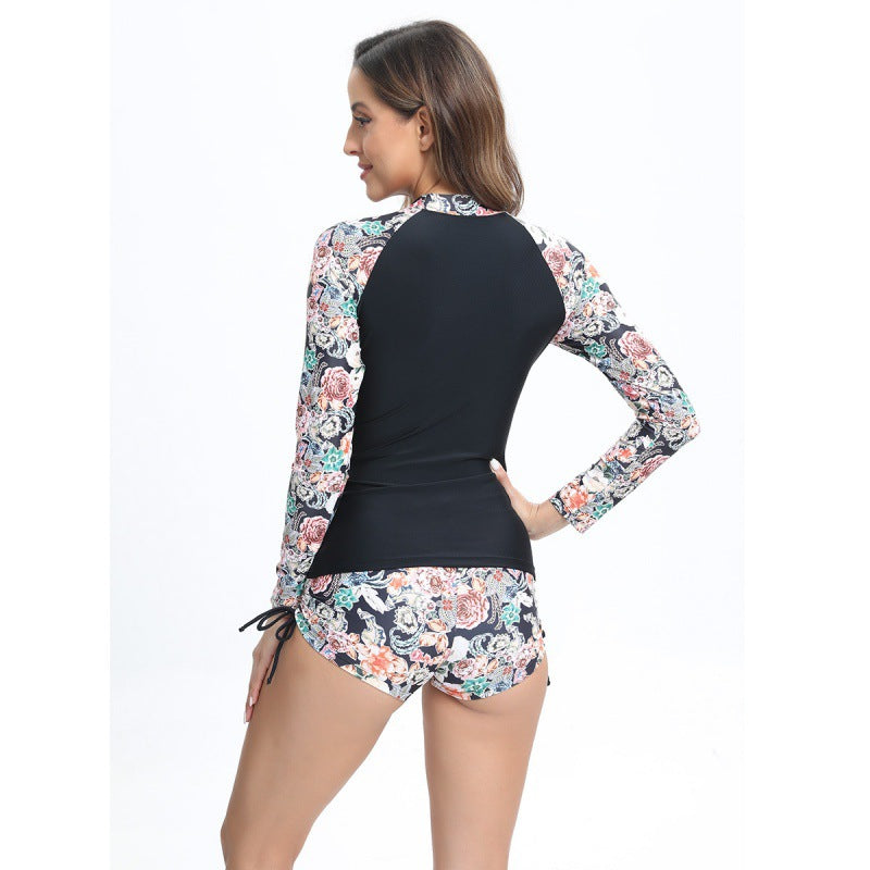 Damen Surfanzug-Set mit langärmligem Oberteil und modischem Blumenmuster R&B