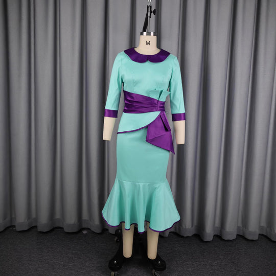 Damen elegantes Kleid mit modischem Kragen und asymmetrischem Taillendetail R&B