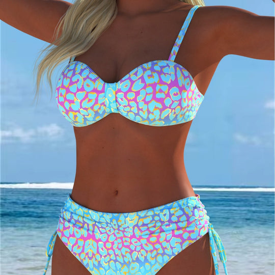 Damen Bikini-Set mit modischem geometrischem Muster und hohen Schnittformen R&B