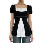 Damen elegantes Oberteil mit Puffärmeln und verspielten Schleifen R&B