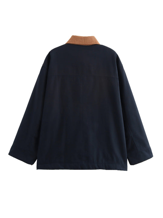 Damen lässige Übergangsjacke mit cordartigem Kragen und praktischen Taschen R&B