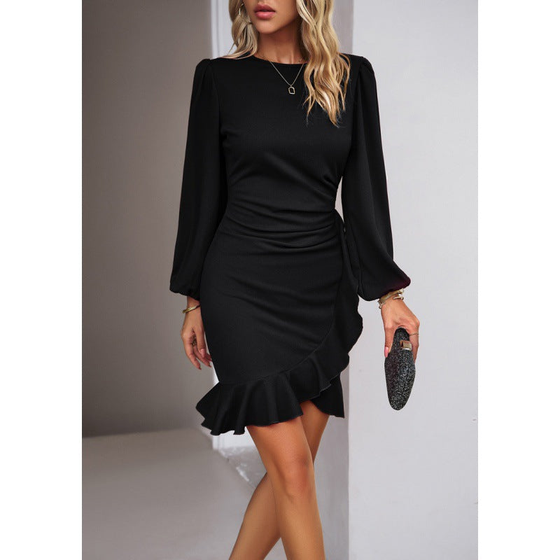 Damen elegantes und figurbetontes Cocktailkleid mit Puffärmeln R&B