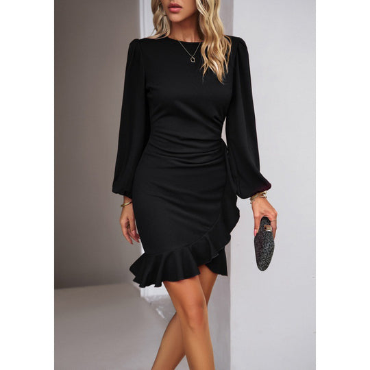 Damen elegantes und figurbetontes Cocktailkleid mit Puffärmeln R&B