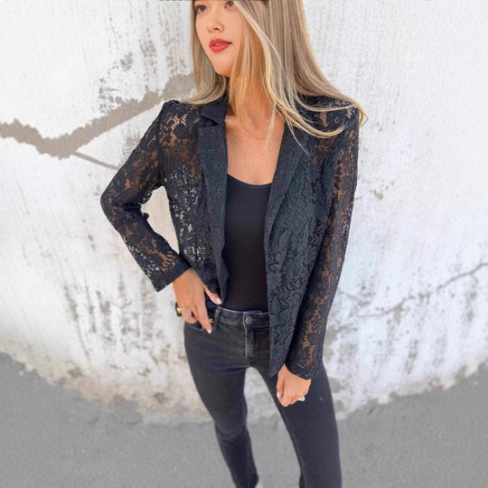 Damen Spitzenblazer mit eleganter Passform und zartem Durchbruchdesign R&B