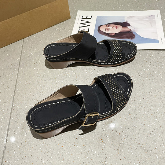 Damen Komfortable Clogs mit hochwertiger Schnallenverzierung R&B